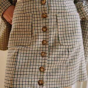 Sezane Nehir Skirt Navy Ochre Houndstooth - Size 6